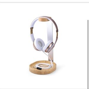 Aluminum & Wood Headphone Stand Hanger with cable holder.